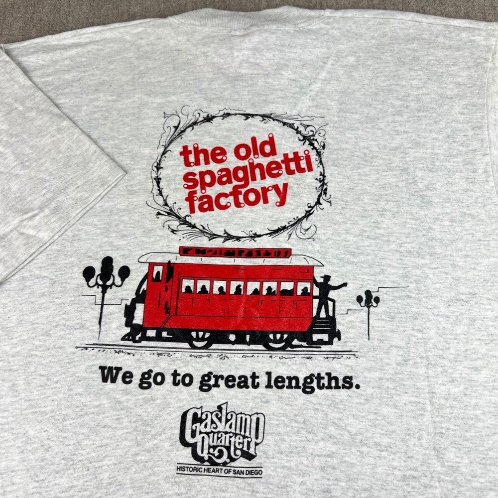 Vintage Old Spaghetti Factory San Diego T-Shirt Mens Large Heather Grey 90s USA